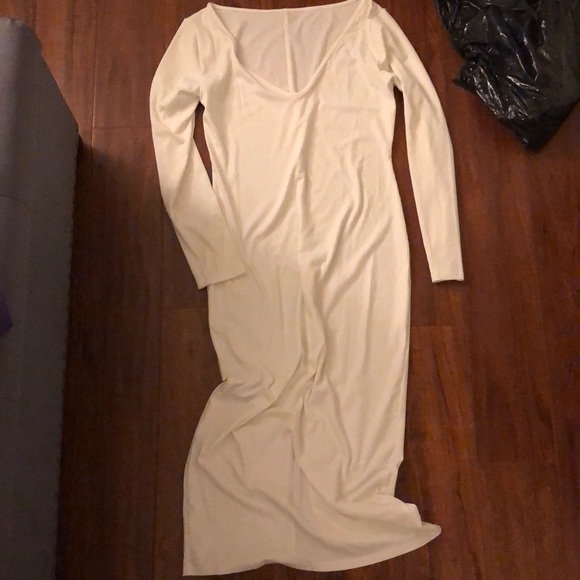 White Ribbed Off Shoulder Dress - Picture 2 of 2